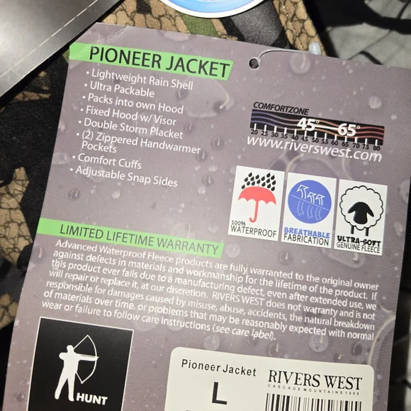 River's West Pioneer Camouflage Hooded Jacket 100% waterproof NWOT Xl - Picture 6 of 6